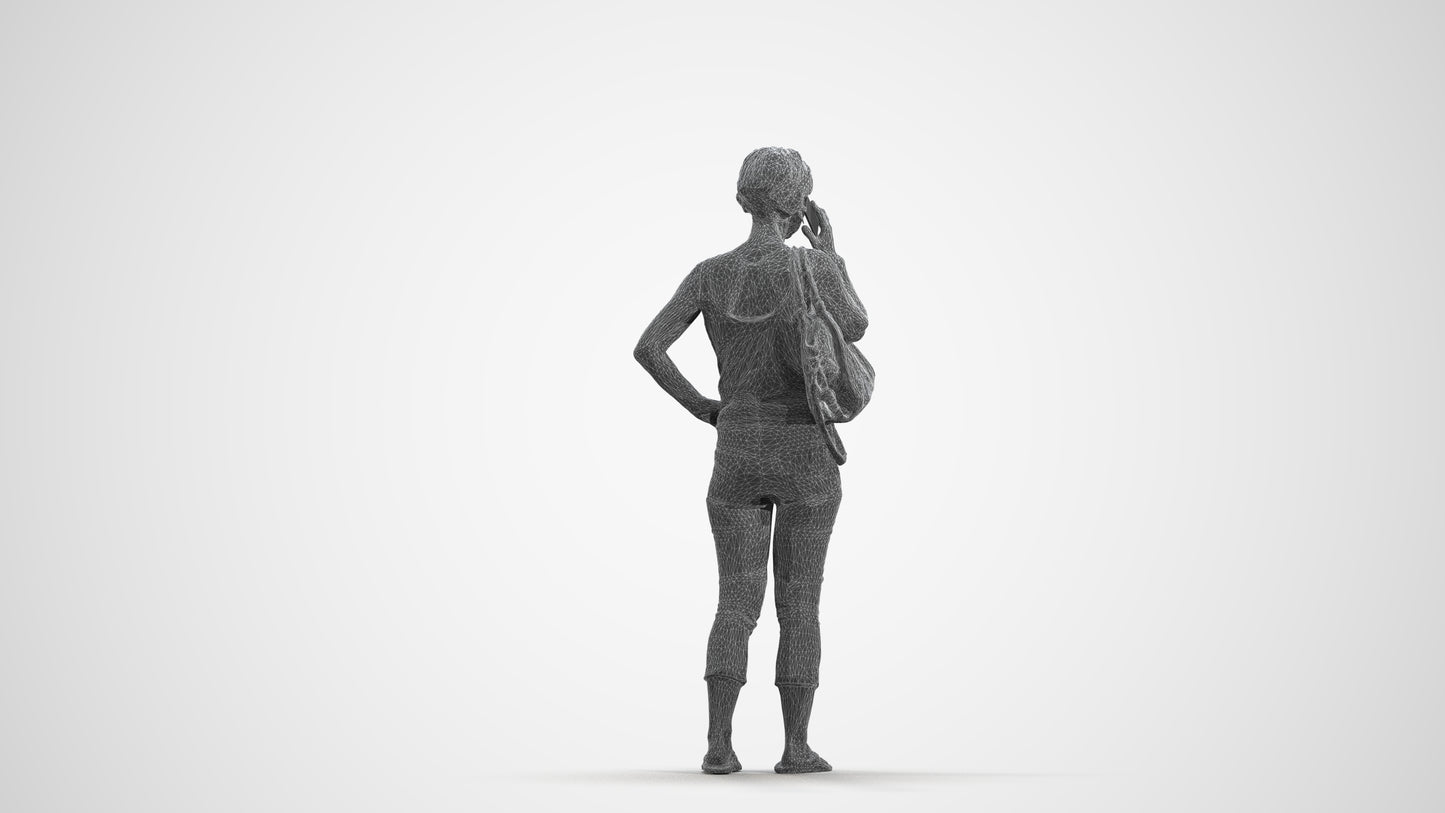 3D scanned senior woman standing, photorealistic archviz people for Enscape and SketchUp, wireframe front view