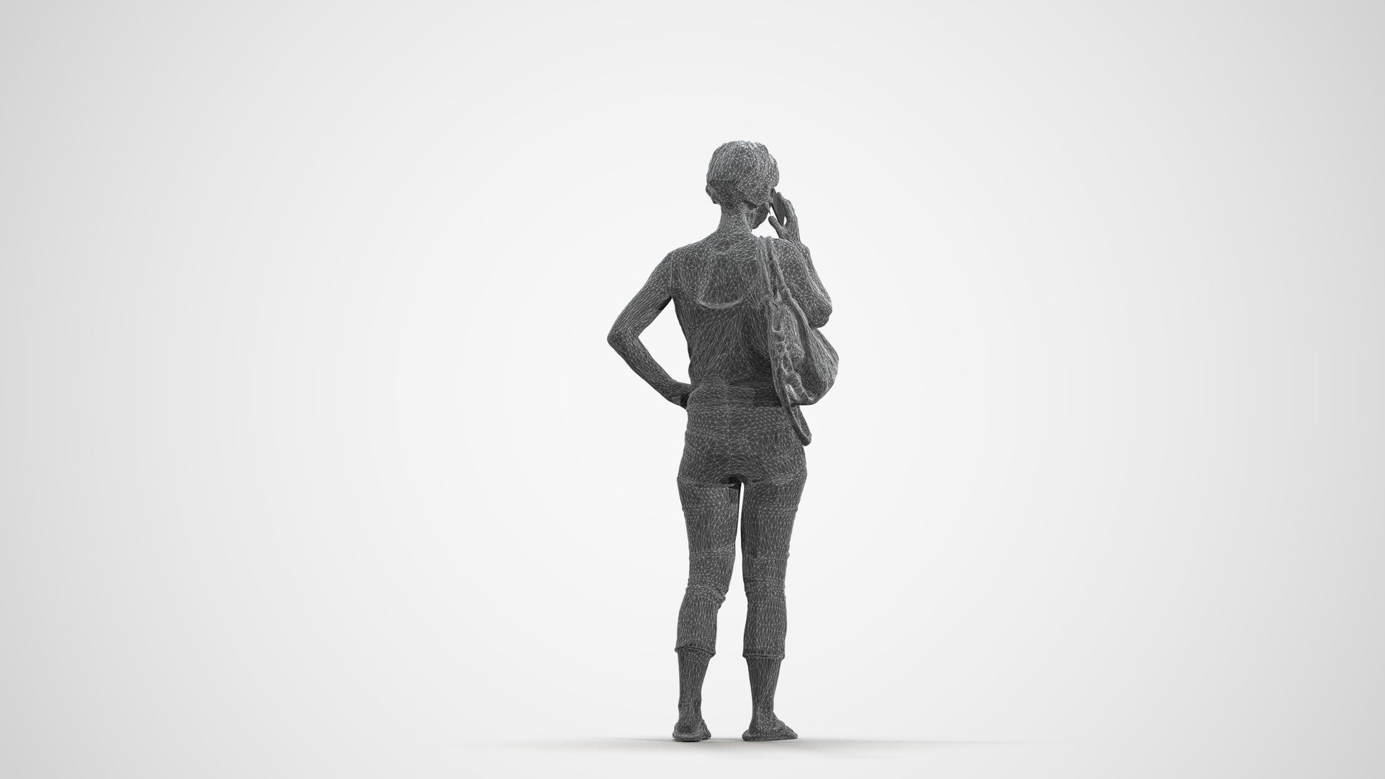 3D scanned senior woman standing, photorealistic archviz people for Enscape and SketchUp, wireframe front view