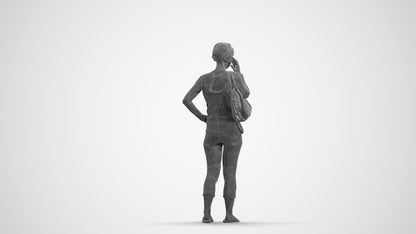 3D scanned senior woman standing, photorealistic archviz people for Enscape and SketchUp, wireframe front view