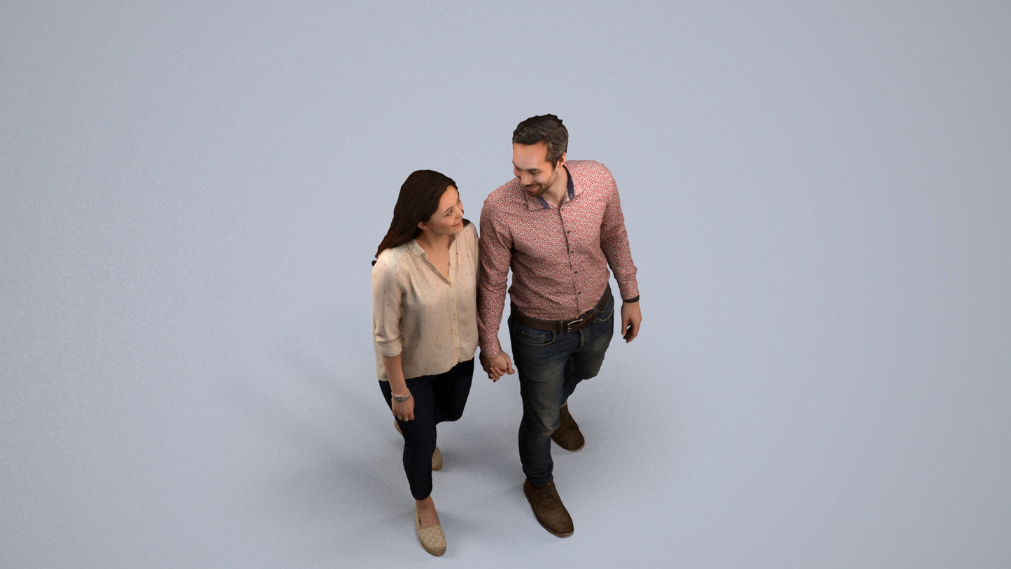 realistic 3D human woman casual couple, archviz people FBX OBJ for Blender, back view render