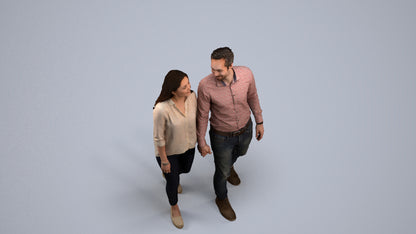 realistic 3D human woman casual couple, archviz people FBX OBJ for Blender, back view render