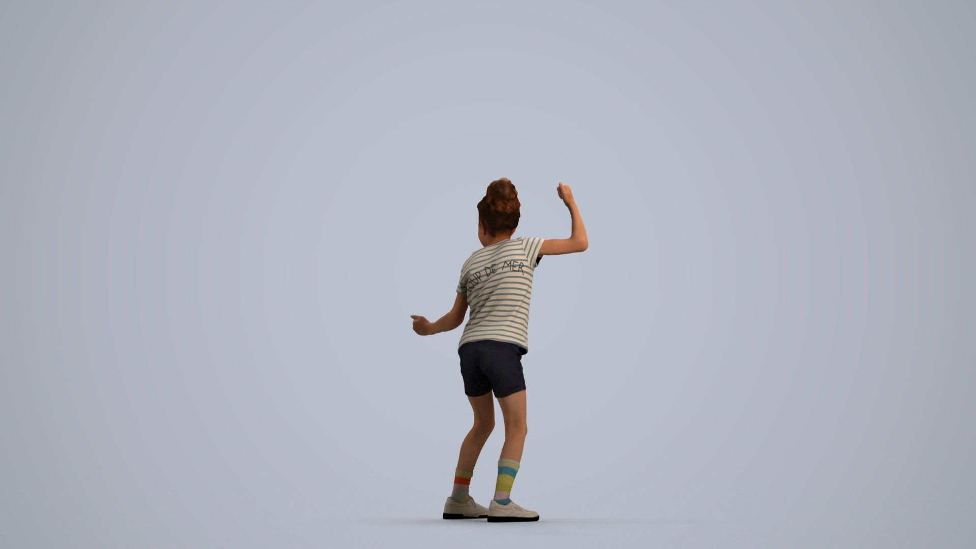 realistic 3D girl casual kids, scanned archviz people for Blender and 3ds Max, front view render
