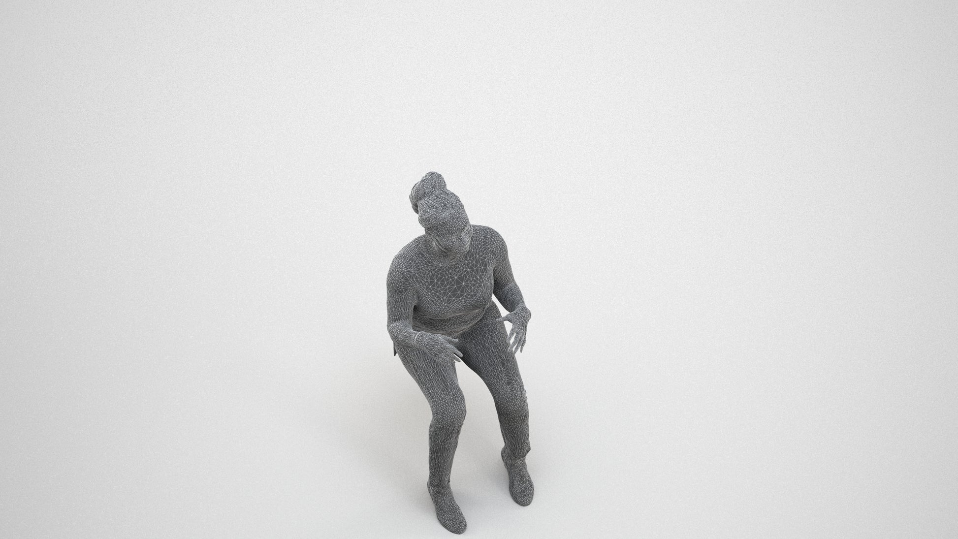 scanned 3D woman casual sitting, photogrammetry people for Enscape and V-Ray, wireframe three-quarter view