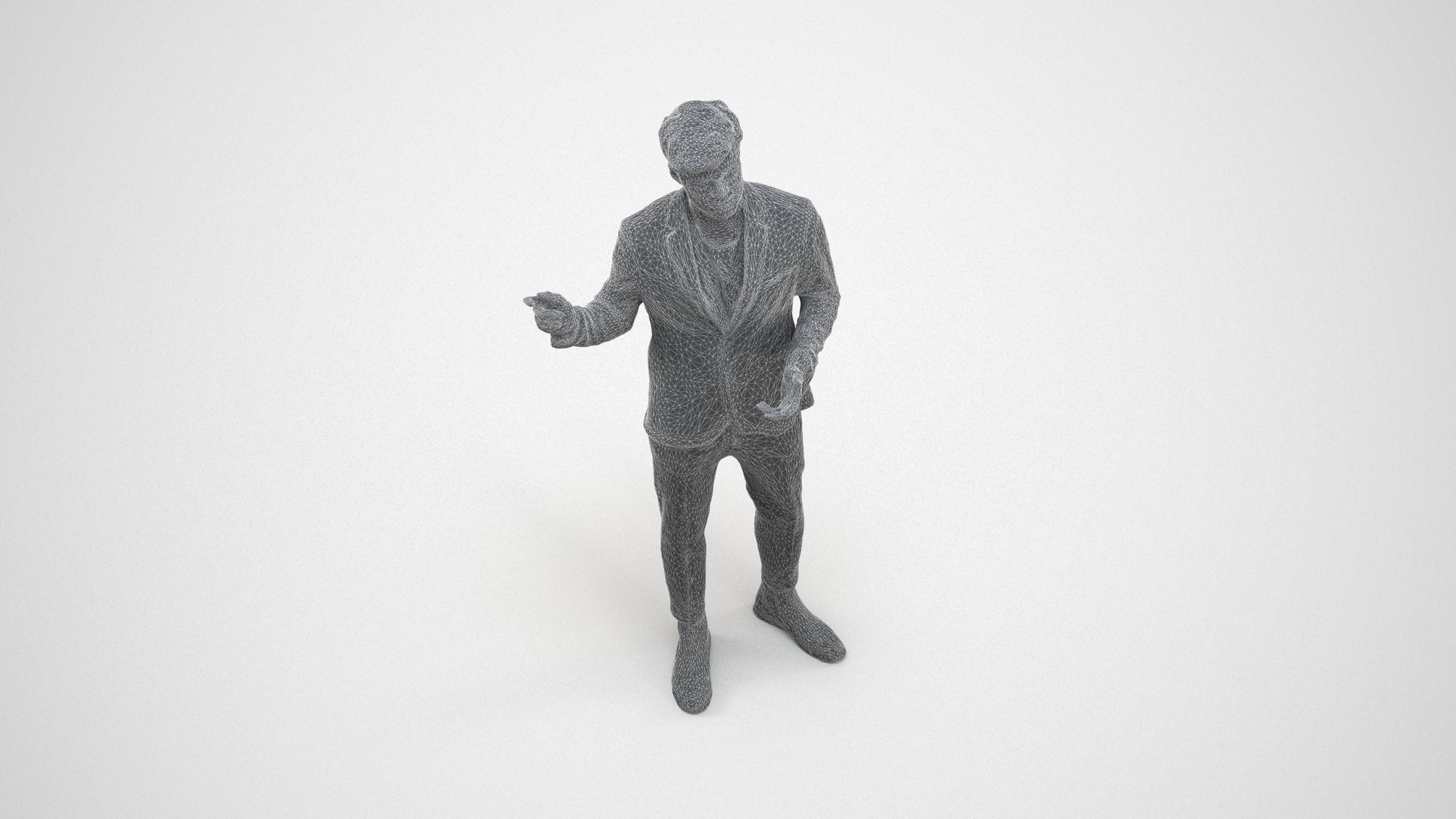3D scanned man business, photorealistic archviz people for Enscape and SketchUp, wireframe three-quarter view