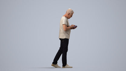 photogrammetry 3D senior man casual walking, realistic human model archviz FBX, side view render