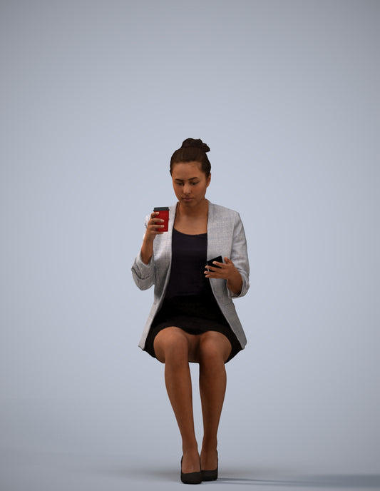 3D human model woman business, photogrammetry scanned person for archviz