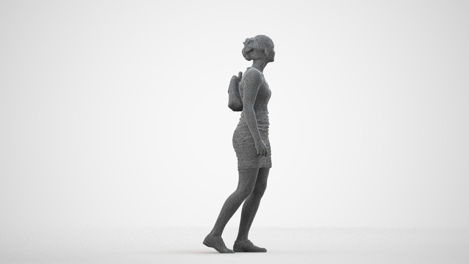 3D people model girl casual kids, scanned human for 3ds Max rendering, wireframe side view