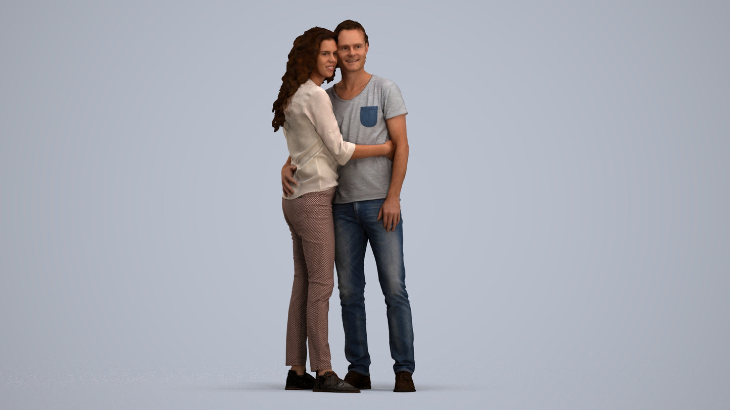 realistic 3D human woman casual couple, archviz people FBX OBJ for Blender, standing pose render