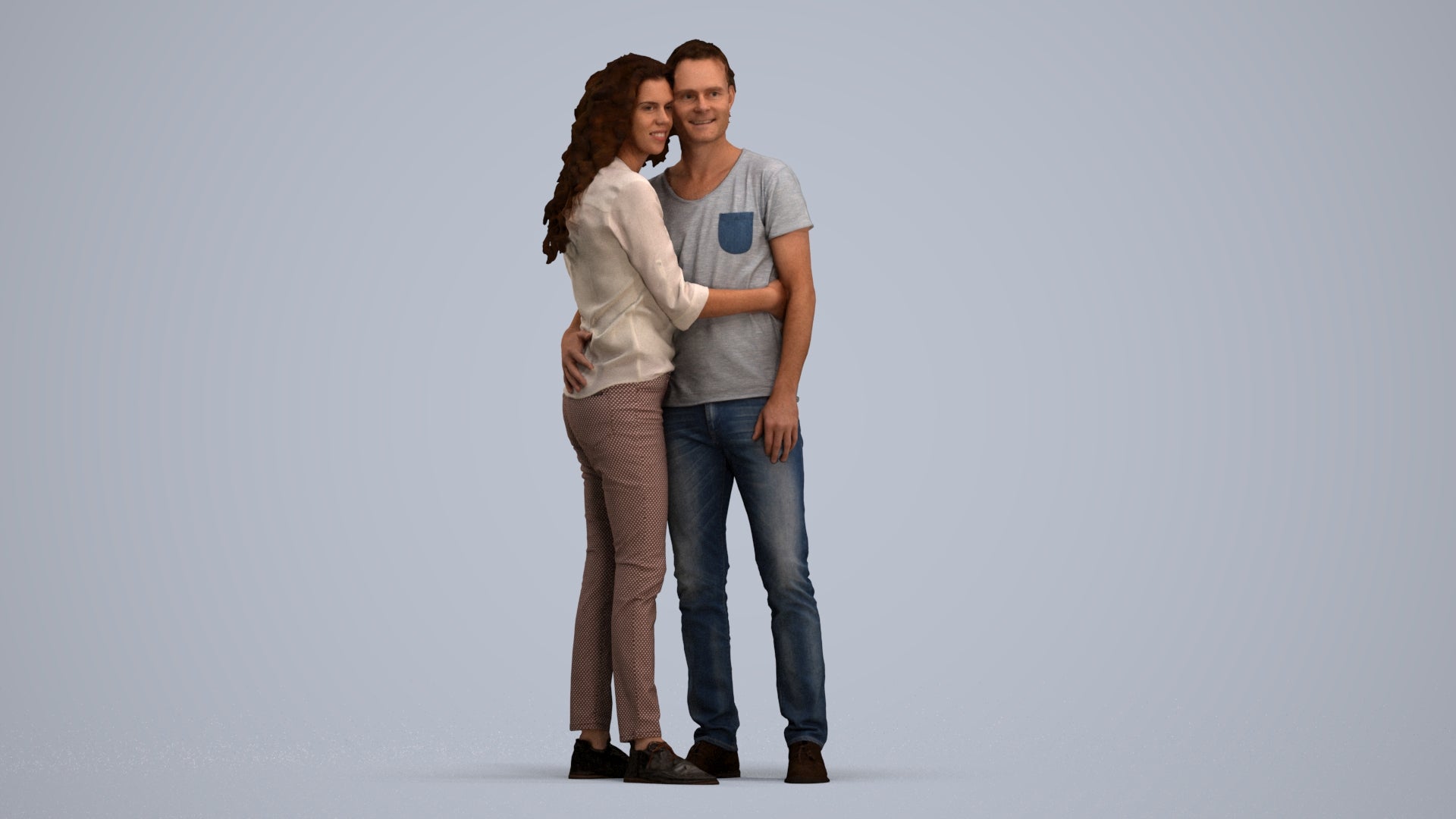 realistic 3D human woman casual couple, archviz people FBX OBJ for Blender, standing pose render