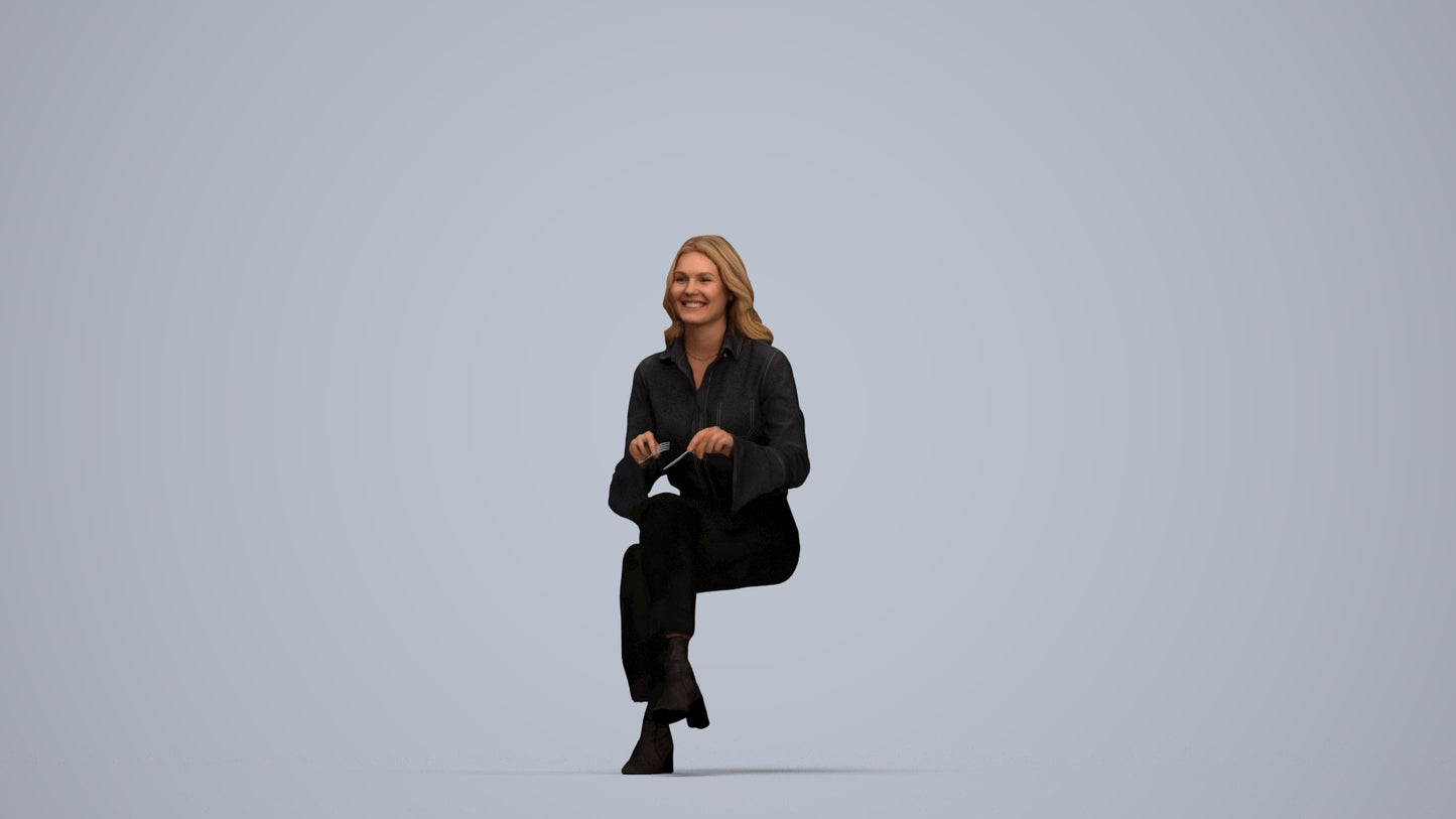 realistic 3D human woman business formalaffairs, archviz people FBX OBJ for Blender, top-down view render