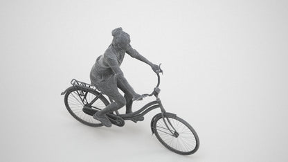 realistic 3D human woman casual cycling, archviz people FBX OBJ for Blender, wireframe three-quarter view