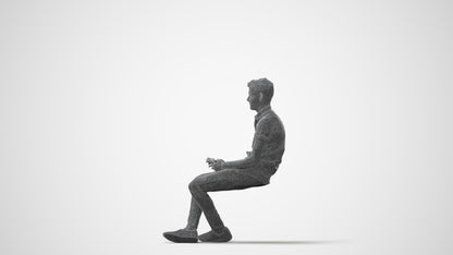 realistic 3D human man casual sitting, archviz people FBX OBJ for Blender, square thumbnail