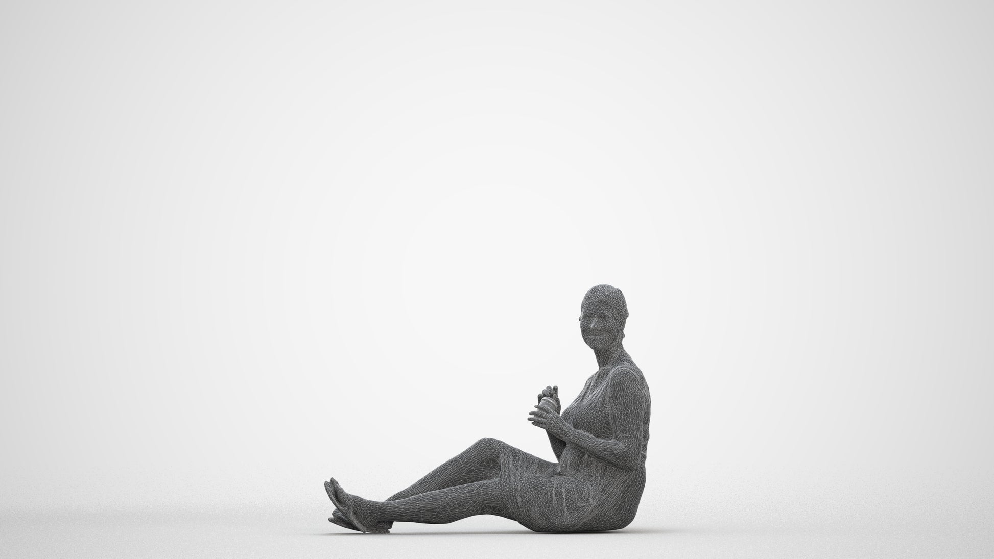 scanned 3D woman casual sitting, photogrammetry people for Enscape and V-Ray, three-quarter front view render