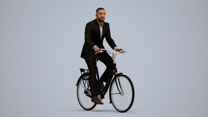 3D people model man business cycling, scanned human for 3ds Max rendering, standing pose render