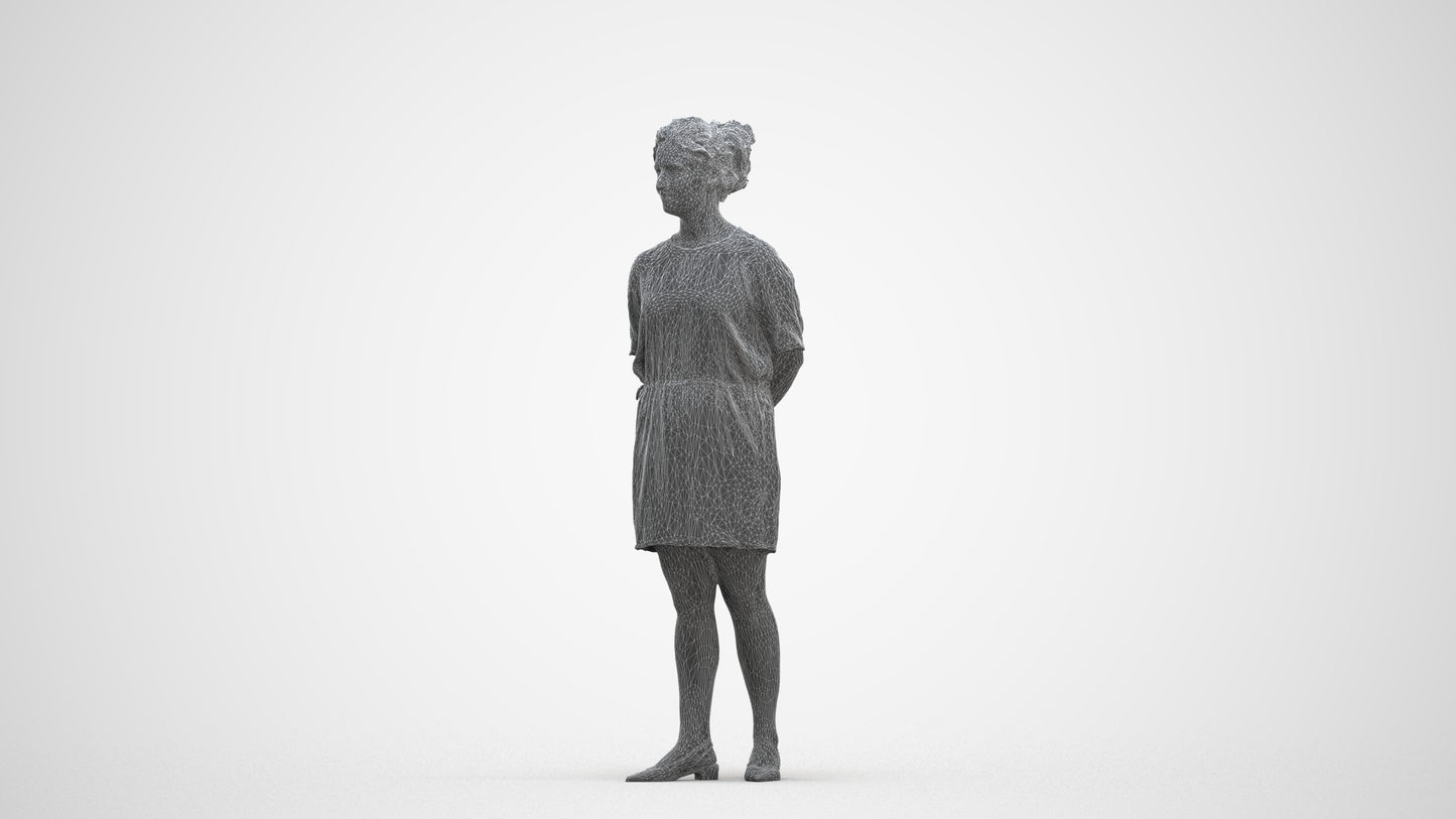 3D people model woman casual standing, scanned human for 3ds Max rendering, three-quarter front view render