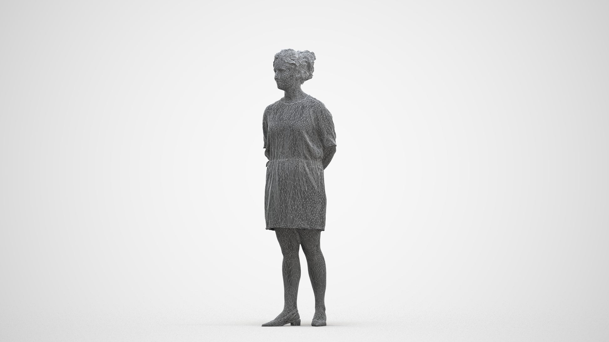 3D people model woman casual standing, scanned human for 3ds Max rendering, three-quarter front view render