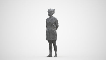 3D people model woman casual standing, scanned human for 3ds Max rendering, three-quarter front view render