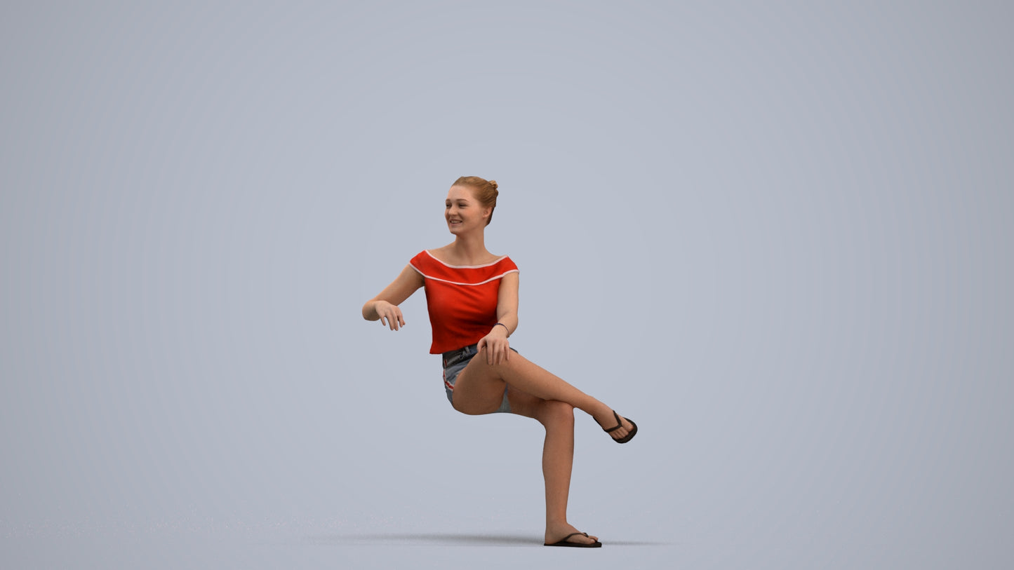 3D scanned girl sitting casual, photorealistic archviz people for Enscape and SketchUp, standing pose render