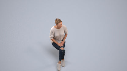 realistic 3D people woman casual sitting, render-ready for V-Ray and Corona, FBX OBJ, back view render