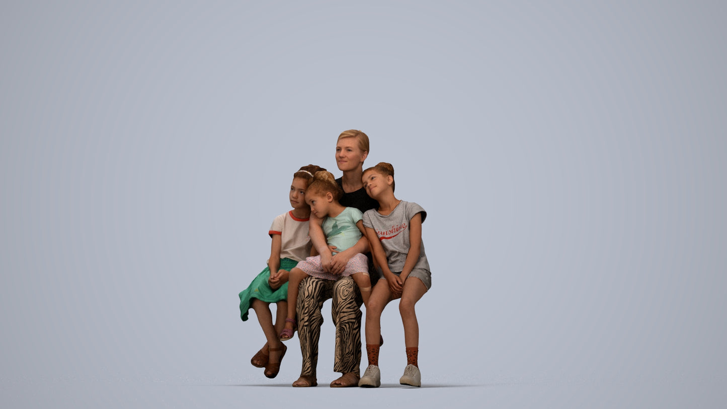 3D scanned girl kids casual, photorealistic archviz people for Enscape and SketchUp, top-down view render