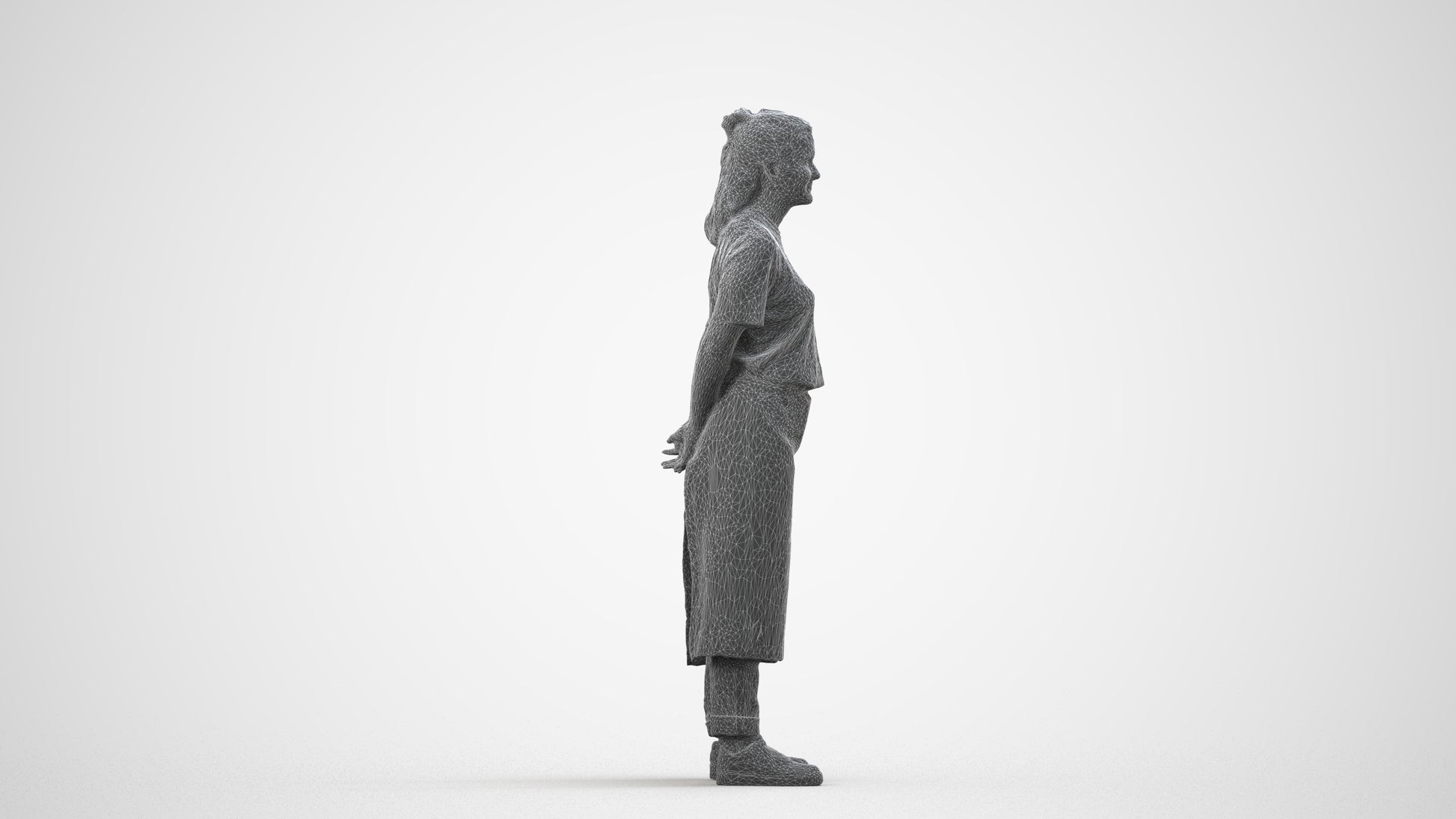 realistic 3D people woman hospitality, render-ready for V-Ray and Corona, FBX OBJ, wireframe side view