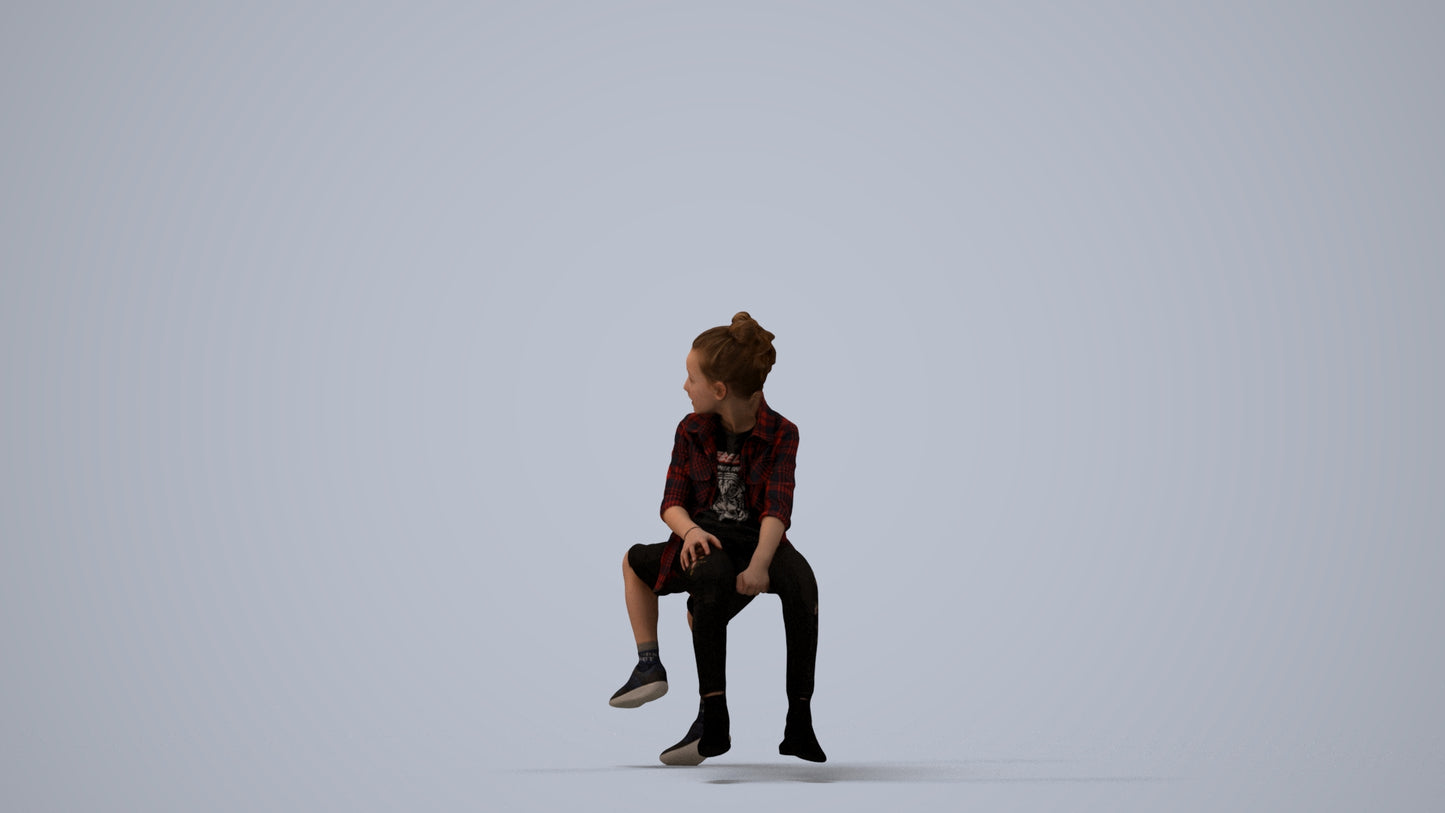 3D scanned girl kids casual, photorealistic archviz people for Enscape and SketchUp, three-quarter view render