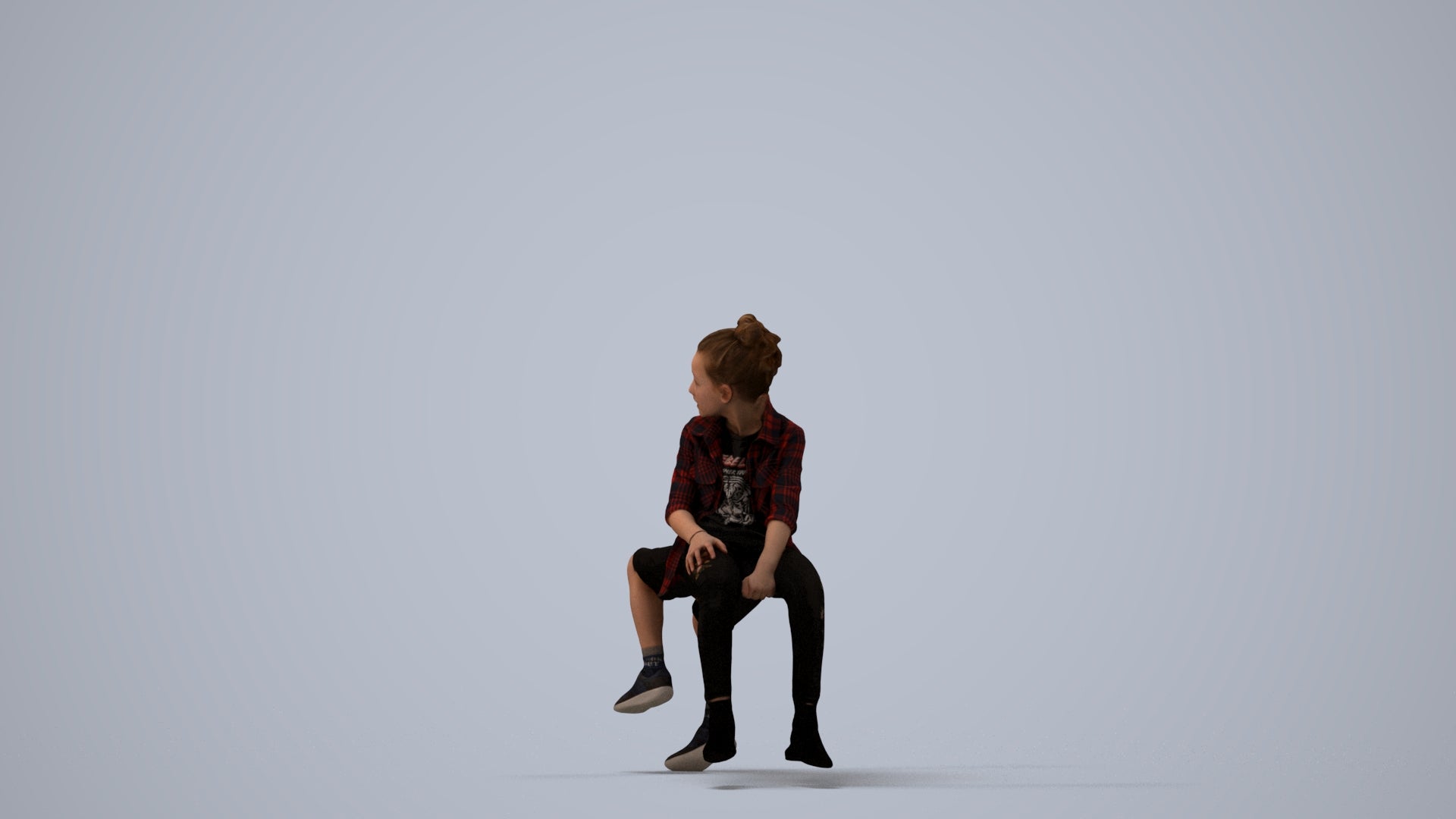 3D scanned girl kids casual, photorealistic archviz people for Enscape and SketchUp, three-quarter view render