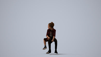 3D scanned girl kids casual, photorealistic archviz people for Enscape and SketchUp, three-quarter view render