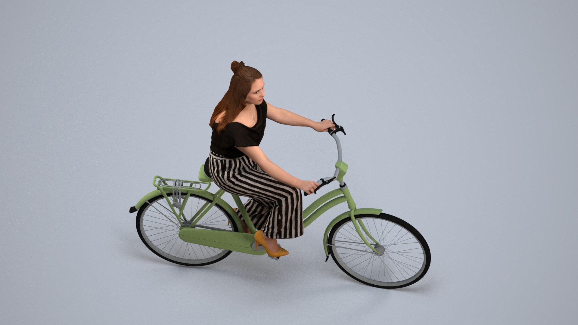 photogrammetry 3D woman casual cycling, realistic human model archviz FBX, back view render