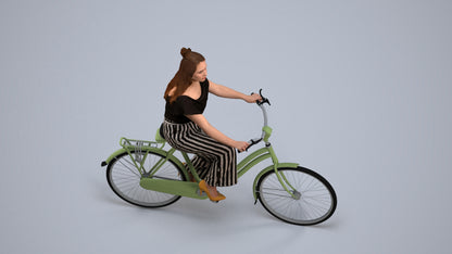 photogrammetry 3D woman casual cycling, realistic human model archviz FBX, back view render
