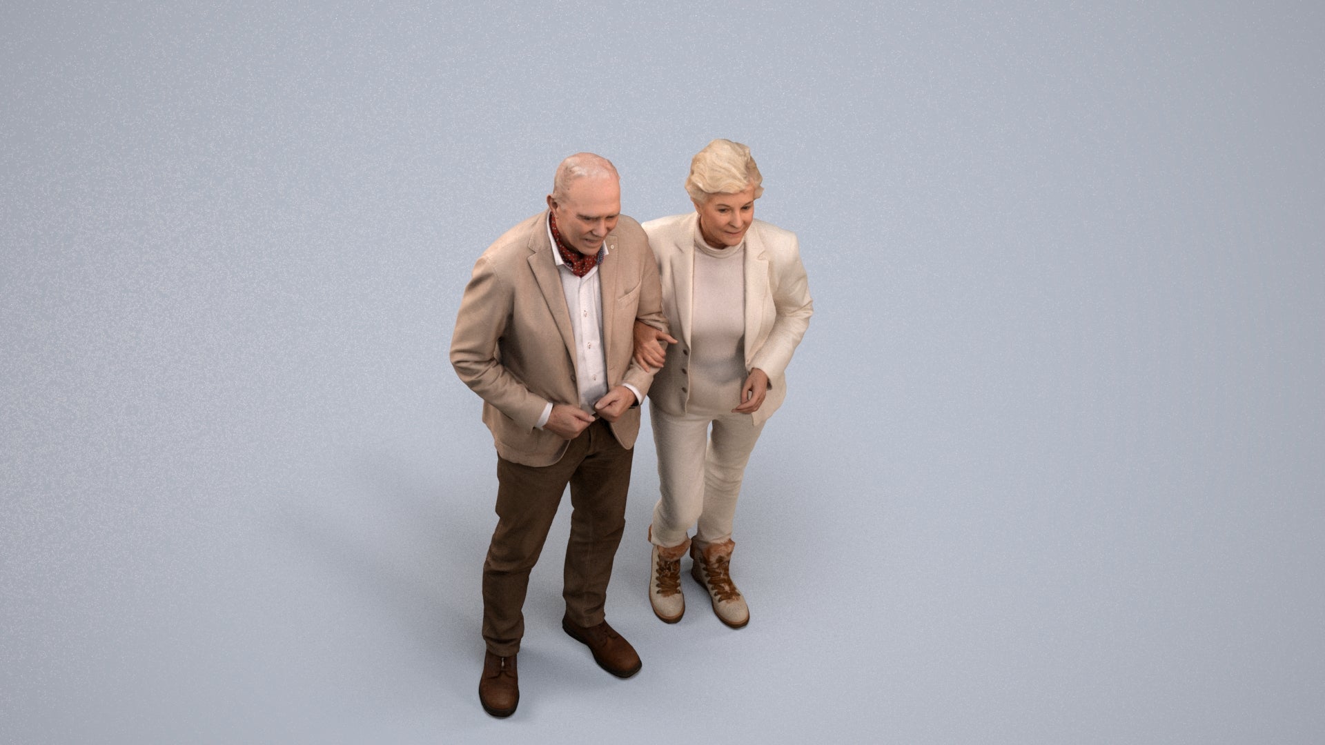 3D people model senior woman business couple, scanned human for 3ds Max rendering, back view render