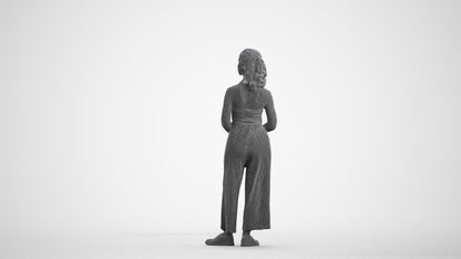photogrammetry 3D girl casual kids, realistic human model archviz FBX, wireframe front view