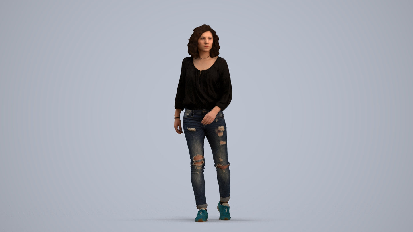 realistic 3D human woman casual walking, archviz people FBX OBJ for Blender, standing pose render