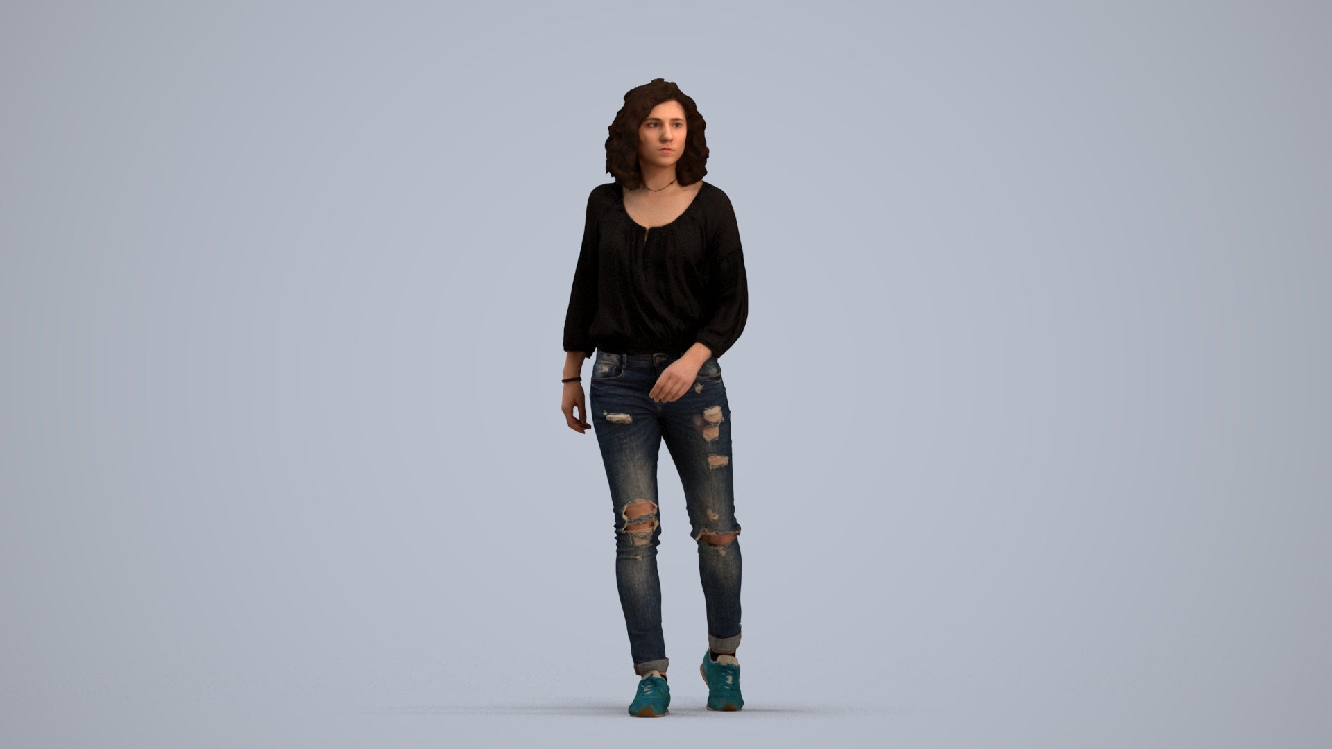 realistic 3D human woman casual walking, archviz people FBX OBJ for Blender, standing pose render