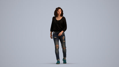 realistic 3D human woman casual walking, archviz people FBX OBJ for Blender, standing pose render