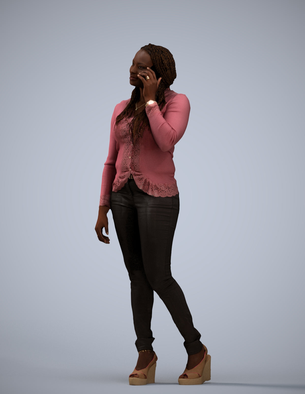 realistic 3D woman casual standing, scanned archviz people for Blender and 3ds Max
