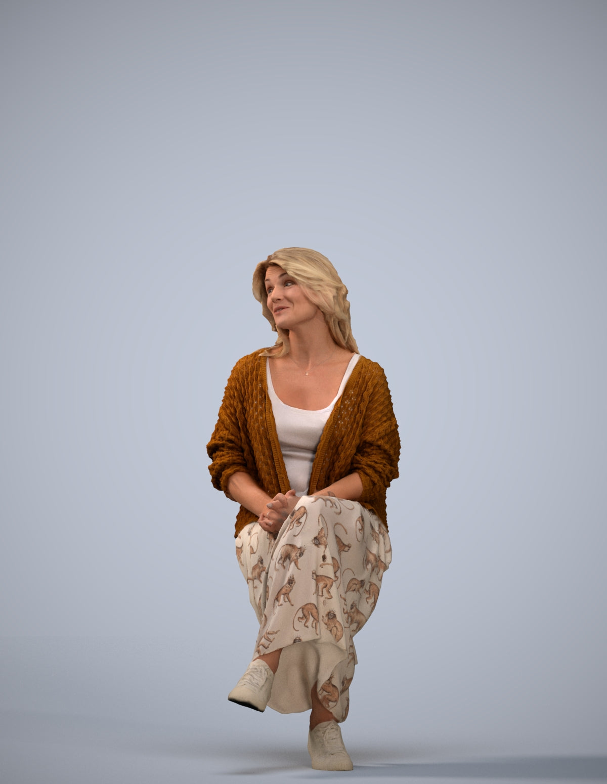 3D people model woman casual sitting, scanned human for 3ds Max rendering