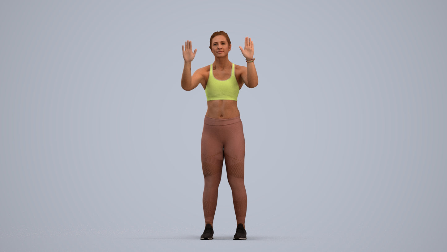 3D scanned woman sport, photorealistic archviz people for Enscape and SketchUp, standing pose render