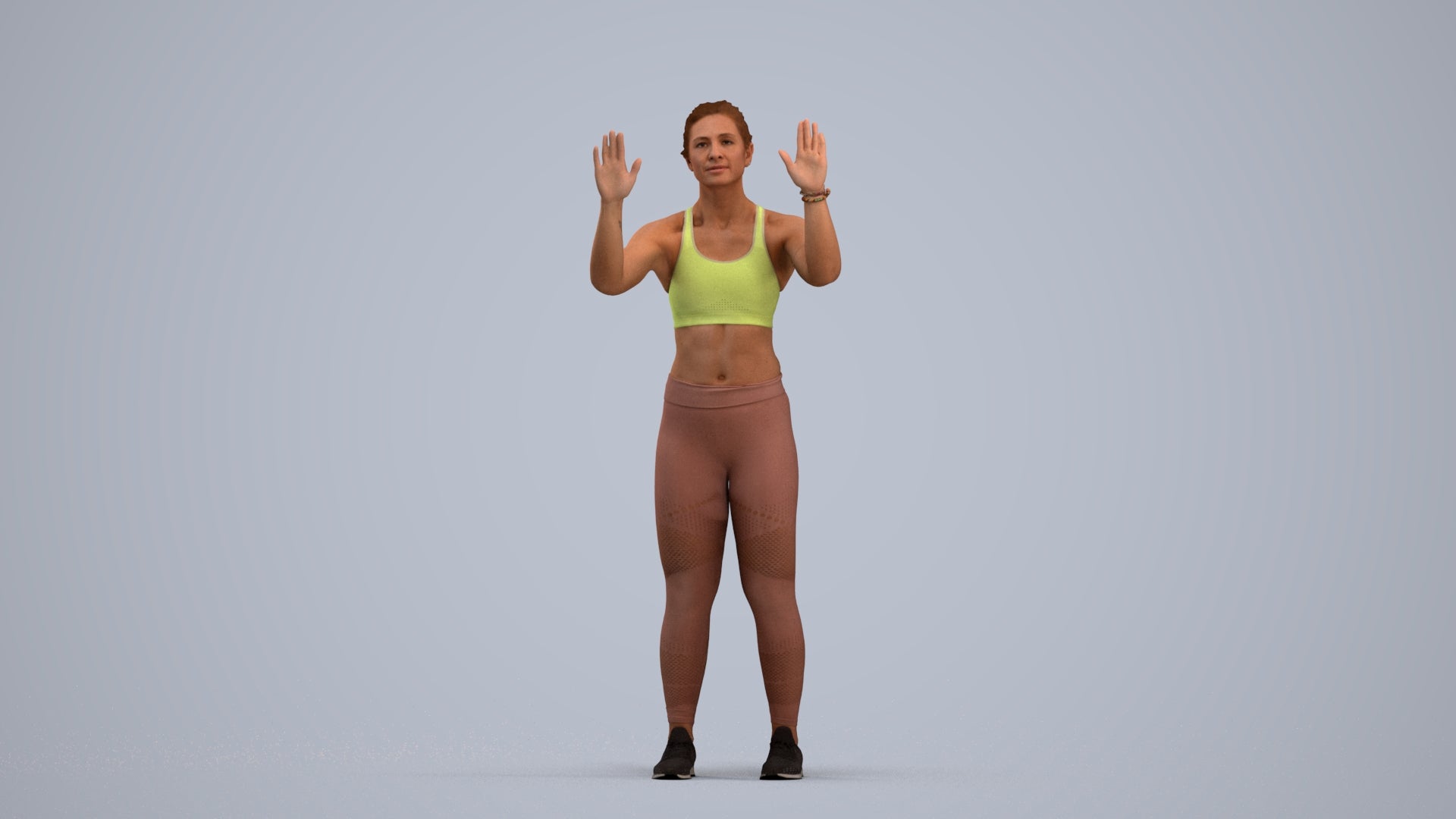 3D scanned woman sport, photorealistic archviz people for Enscape and SketchUp, standing pose render