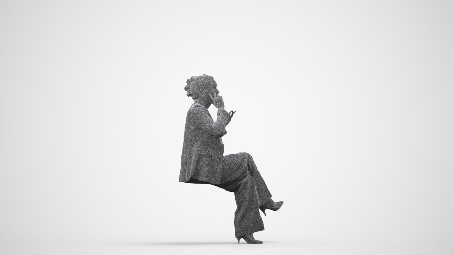 3D scanned woman business, photorealistic archviz people for Enscape and SketchUp, wireframe side view