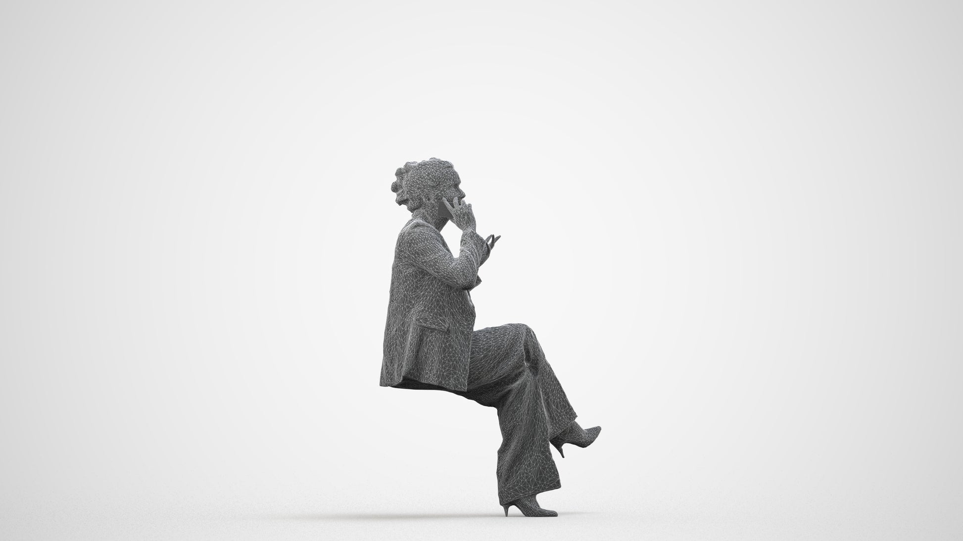 3D scanned woman business, photorealistic archviz people for Enscape and SketchUp, wireframe side view