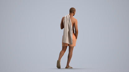 3D human model man pool, photogrammetry scanned person for archviz, front view render