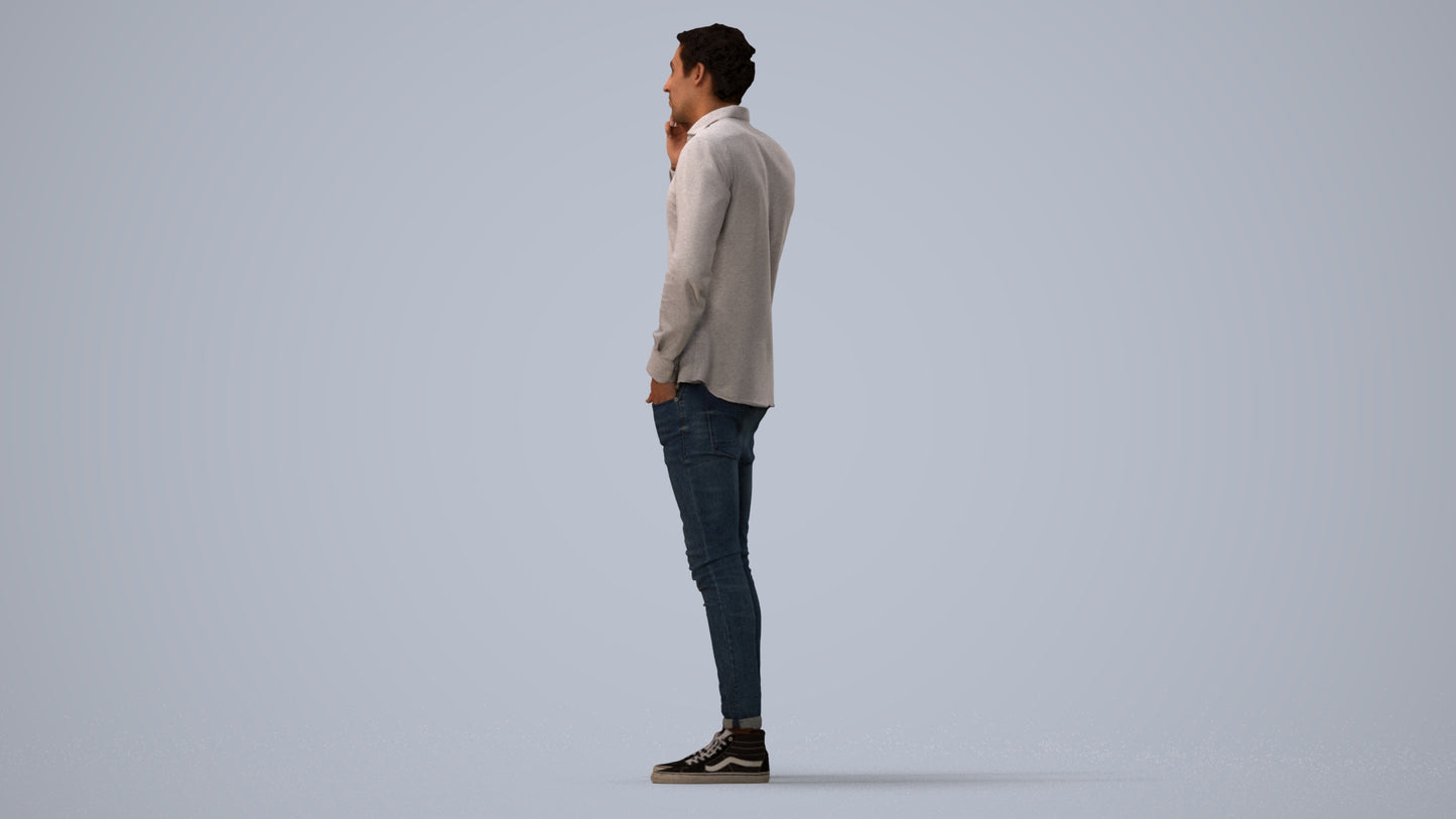 scanned 3D man casual standing, photogrammetry people for Enscape and V-Ray, three-quarter view render