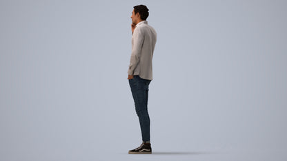 scanned 3D man casual standing, photogrammetry people for Enscape and V-Ray, three-quarter view render