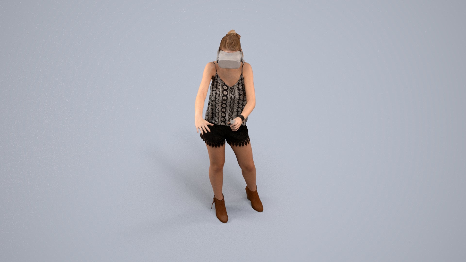 scanned 3D girl casual standing, photogrammetry people for Enscape and V-Ray, back view render
