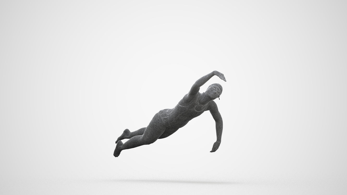 3D human model woman sport pool, photogrammetry scanned person for archviz, three-quarter front view render