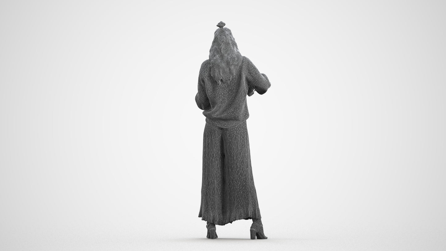 3D people model woman casual standing, scanned human for 3ds Max rendering, wireframe front view