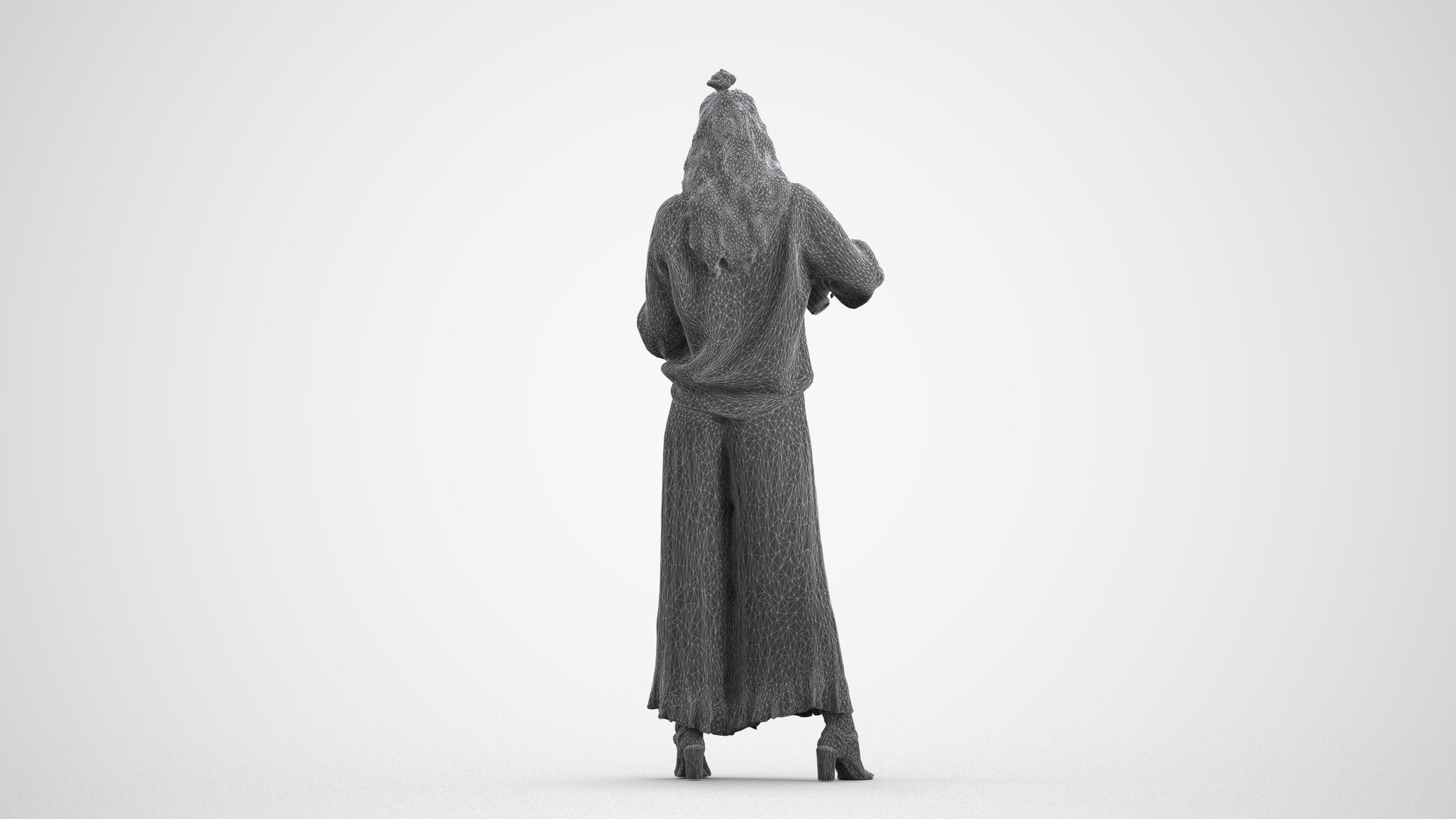 3D people model woman casual standing, scanned human for 3ds Max rendering, wireframe front view
