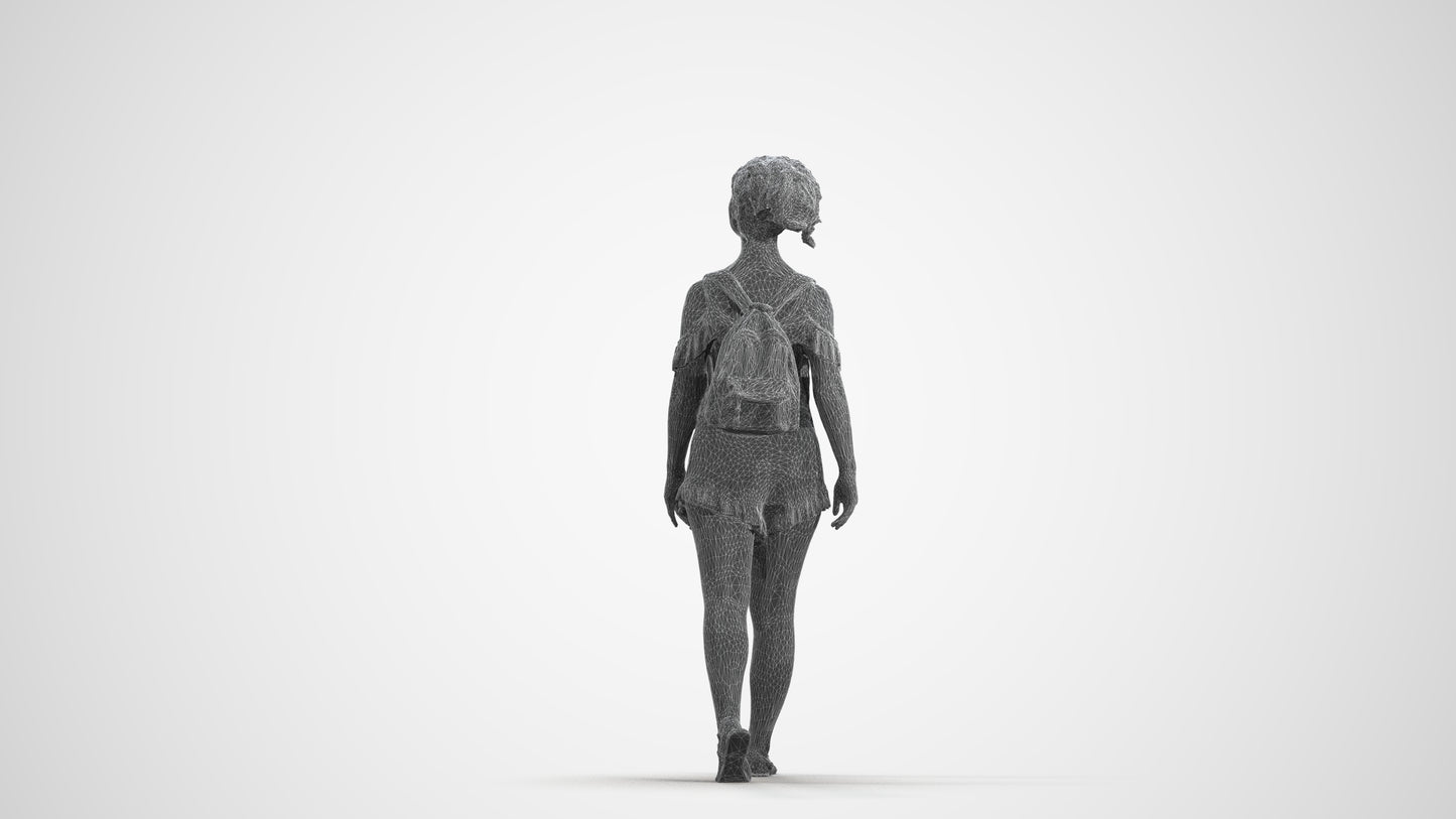 scanned 3D girl casual kids, photogrammetry people for Enscape and V-Ray, wireframe front view