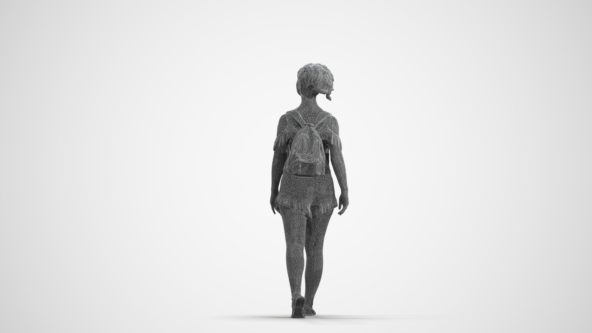 scanned 3D girl casual kids, photogrammetry people for Enscape and V-Ray, wireframe front view